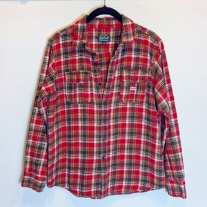 Woolrich Red Plaid Long Sleeve Cotton Flannel Shirt Outdoor Boys Size 14/16